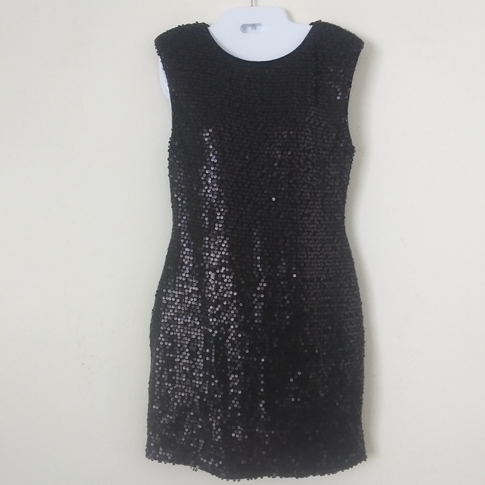 Black Sequin Mini Dress  with Back Cutout